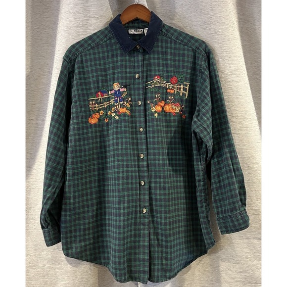 Vintage Plaid Fall Embroidered Button Up Plus Size 18W - Picture 1 of 5